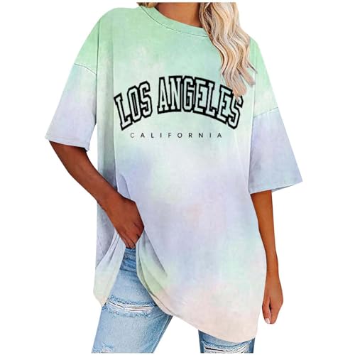 Komiseup Oversize Shirt Damen Halbe Ärmel Y2K Oversized Tshirt Los Angeles Briefdruck T-Shirt mit Rundhalsausschnitt Kurzarm Sport Sommer Oberteile Shirt Sweatshirt Teenager-Mädchen Mode Streetwear von Komiseup