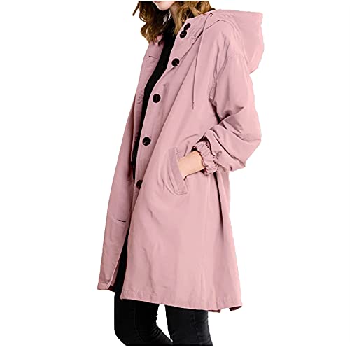 Komiseup Regenjacke Damen Lang Wasserdicht Atmungsaktiv Trenchcoat Leichte Windbreaker Outdoorjacke Packbar Übergangsjack Dünne Regenmantel Sweatjacke mit Kapuze Große Größen Windjacke Softshelljacke von Komiseup