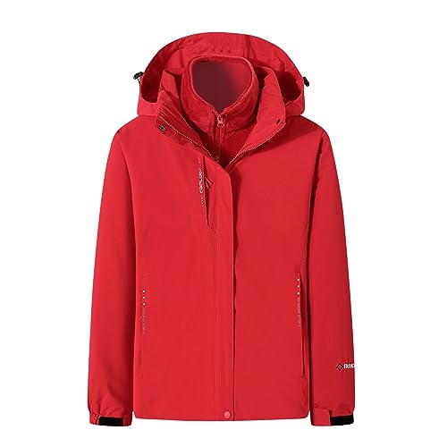 Komiseup Übergangsjacke Damen 3-in-1 abnehmbare Pufferjacke mit Kapuzen Wasserdichte Winddicht Regenjacke Leicht Atmungsaktiv Softshelljacke Große Größen Outdoorjacke Locker Outdoor Funktionsjacke von Komiseup