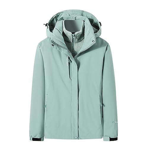 Komiseup Übergangsjacke Damen 3-in-1 abnehmbare Pufferjacke mit Kapuzen Wasserdichte Winddicht Regenjacke Leicht Atmungsaktiv Softshelljacke Große Größen Outdoorjacke Locker Outdoor Funktionsjacke von Komiseup