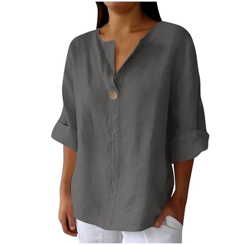 Musselin Bluse Damen Sommer Baumwolle Leinenbluse Langarm V-Ausschnitt Longbluse Große Größen Vintage Einfarbig Longshirt Revers Einreihiges Leinenhemd Oversized Kurzarm Blusehemd mit Taschen S-5XL Musselin Bluse Damen Sommer Baumwolle Leinenbluse Langarm V-Ausschnitt Longbluse Große Größen Vintage Einfarbig Longshirt Revers Einreihiges Leinenhemd Oversized Kurzarm Blusehemd mit Taschen S-5XL von Komiseup