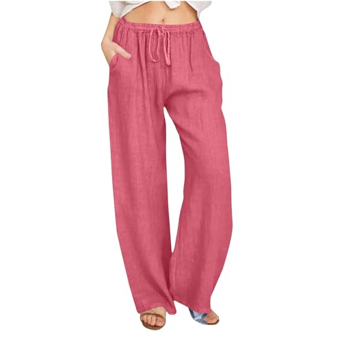 Musselin Hose Damen Sommer Lang Leinenhose Baumwolle Leinen Sommerhose Elegant Solide Stoffhose Gerade Geschnitten Freizeithose Boho Strandhose für Frauen Locker Jogginghose mit Kordelzug und Tasche Musselin Hose Damen Sommer Lang Leinenhose Baumwolle Leinen Sommerhose Elegant Solide Stoffhose Gerade Geschnitten Freizeithose Boho Strandhose für Frauen Locker Jogginghose mit Kordelzug und Tasche von Komiseup