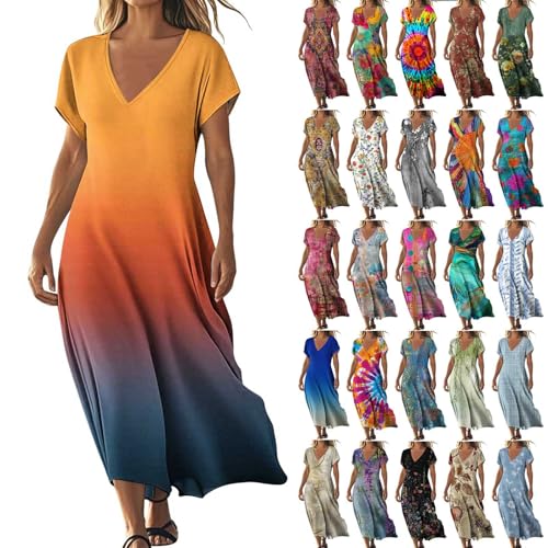 Sommerkleid Damen Lang Boho Strandkleid A-Linie Cocktailkleid V-Ausschnitt Kurzarm Blusenkleid Elegant Blumendruck Freizeitkleid Locker Leicht Maxikleid Lässig Abendkleid für Frauen Shirtkleid S-XXL Sommerkleid Damen Lang Boho Strandkleid A-Linie Cocktailkleid V-Ausschnitt Kurzarm Blusenkleid Elegant Blumendruck Freizeitkleid Locker Leicht Maxikleid Lässig Abendkleid für Frauen Shirtkleid S-XXL von Komiseup