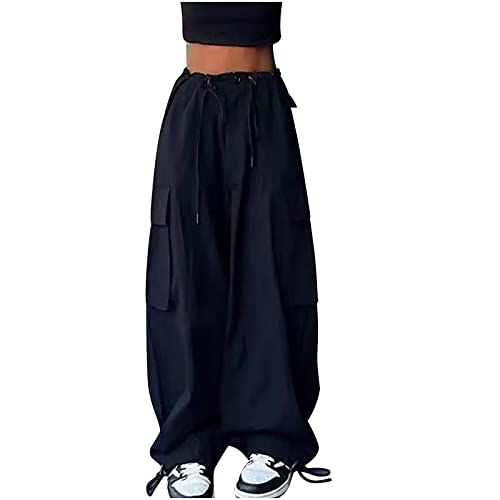 Track Pants Damen Parachute Pants Y2k Hosen Baggy Cargohose Weites Bein Track Pants Vintage Baggy Hosen für Frauen Streetwear Elastische Taille Freizeithose Pants Streetwear 90er Sport Fallschirmhosen von Komiseup