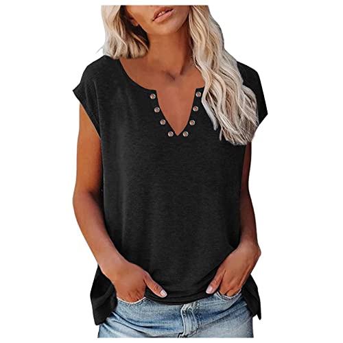 Tshirt Damen Bluse Elegant ärmellose Tshirt Crop Tops Shirt Oberteile Frauen Schwarz Kleidung Locker Sommer Shirts Top Damen V-Ausschnitt T-Shirt Casual Klamotten Teenager Mädchen von Komiseup