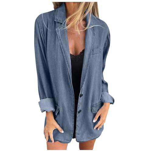 KonJim Damen-Jeans-Blazer, Übergröße, Business-Stil, gekerbtes Revers, Ein-Knopf-Anzugjacken, lässig, lange Ärmel, offene Vorderseite, Jeans-Strickjacken, Übergröße, leicht, Frühlingsmäntel, Büro KonJim Damen-Jeans-Blazer, Übergröße, Business-Stil, gekerbtes Revers, Ein-Knopf-Anzugjacken, lässig, lange Ärmel, offene Vorderseite, Jeans-Strickjacken, Übergröße, leicht, Frühlingsmäntel, Büro von KonJim
