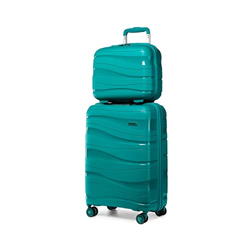 KONO Koffer Trolleys Gepäcksets 2 Teilig Set mit Beautycase Polypropylen Hartschalenkoffer Reisekoffer mit 4 Rollen und TSA Schloss, 55cm Handgepäck Koffer + Kosmetikkoffer (Türkis) von KONO