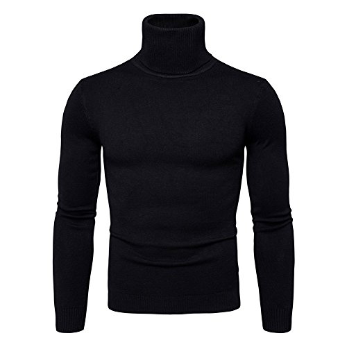 Kootk Herren Strickpullover Feinstrick Rollkragen Pulllover Langarm Rollkragenpullover Sweater Slim Fit Langarm Pulli Tops Sweatshirt Grobstrick Schwarz XS von Kootk