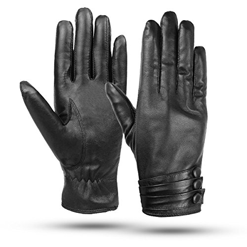 Kordear Damen Winter Lederhandschuhe Touchscreen - Lederhandschuhe Elegant Frauen Handschuhe mit Plüsch Futter Warme Winter Handschuhe leder damen wasserdicht winddicht von Kordear