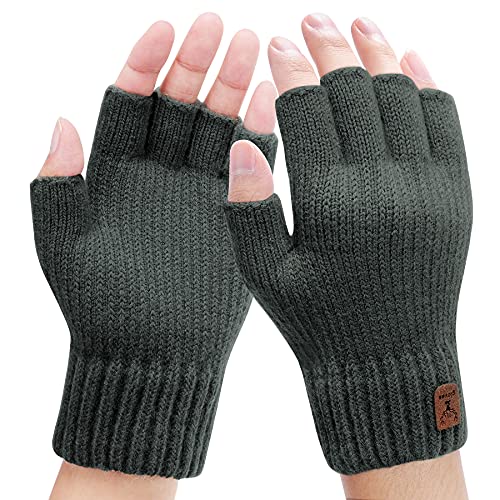 Kordear Herren Thermisch Fingerlose Handschuhe-Winter Fingerlose Handschuhe,Handschuhe Strickhandschuhe Angenehm weich und flauschig für Alltag Freizeit für Männer Frauen One-Size, Dunkelgrau von Kordear