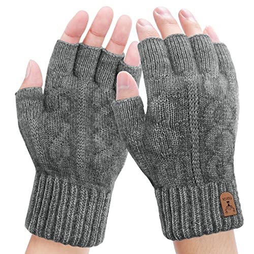 Kordear Herren Thermisch Fingerlose Handschuhe-Winter Fingerlose Handschuhe ohne fingerkuppen Strickhandschuhe Angenehm weich und flauschig für Alltag Freizeit für Männer Frauen von Kordear