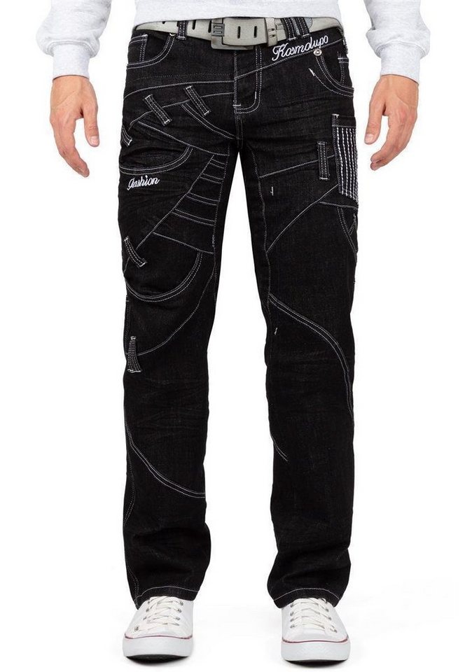 Kosmo Lupo 5-Pocket-Jeans Moderne Herren Hose BA-KM130-1 mit Kontrastnähten und Verzierungen von Kosmo Lupo