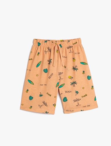 Koton Boyss Drawstring Printed Cotton Shorts, Orange Design (2d0), 9-10 Jahre EU von Koton