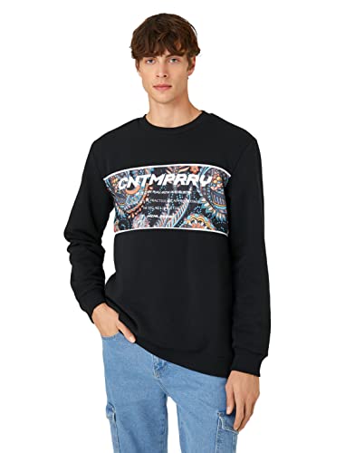 Koton Herren Printed Crew Neck Sweatshirt, Black (999), XL EU von Koton