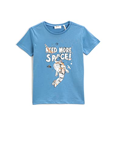 Koton Jungen Kurzärmeliges Slogan-Aufdruck T-Shirt, Blau-Mintgrün (1bm), 9-10 Jahre von Koton