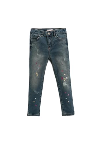 Koton Mädchen Bedruckte Destroylu Jeans aus Baumwolle Strumpfhose, Dark Indigo (DIN), 11-12 Jahre von Koton