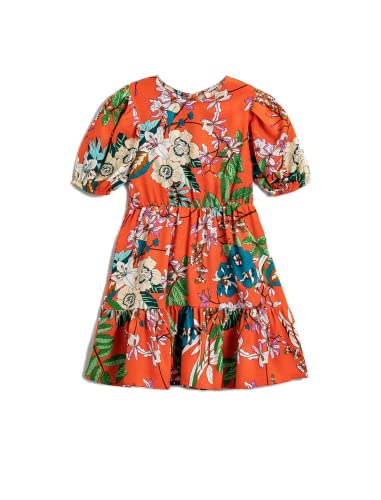 Koton Mädchen Floral Puff Sleeve Dress, Orange Design (17h), 4-5 Jahre EU von Koton