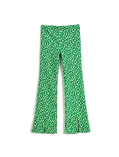 Koton Mädchen Flower Printed Flare Trousers Slit Detail Elastic Waistband Pants, Green Design (8d2), 7-8 Jahre EU von Koton