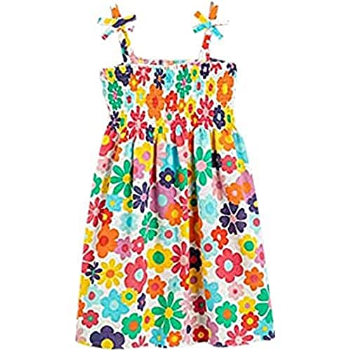 Koton Mädchen Spaghetti Strap Bowtie Detailed Elastic Floral Printed Midi Cotton Dress, Orange Design (19e), 3-4 Jahre EU von Koton