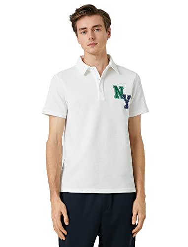 Koton Men Varsity T-Shirt Polo Neck Button Detailed Embroidered von Koton