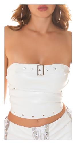 Koucla Kunstleder Bandeau Crop Top Bauchfrei Bandeautop im Lederlook mit Deko Schnalle Ösen und Zipper Reißverschluss M Koucla Kunstleder Bandeau Crop Top Bauchfrei Bandeautop im Lederlook mit Deko Schnalle Ösen und Zipper Reißverschluss M von Koucla