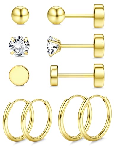 KRFY 5 Paar G23 Titan Ohrringe für Empfindliche Ohren Dot Ball Cubic Zirconia 20G Hypoallergenic Ohrstecker und Creolen Ohrringe Set für Mehrere Piercing Knorpel Flach Zurück Ohrringe für Damen von Krfy