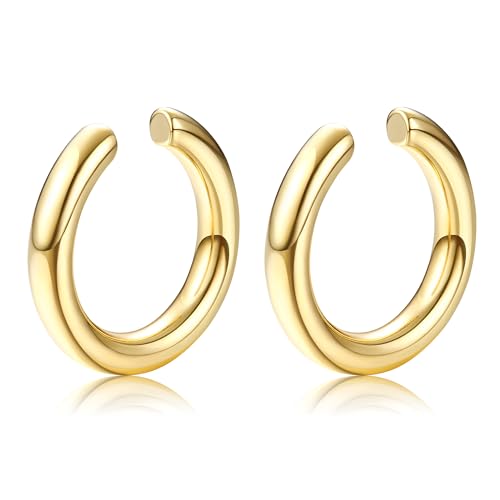 KRFY Ear Cuff Für Damen Manschettenohrringe mit Clip Kleine Goldene Knorpel Ohrmanschetten Nicht Piercing Vintage Dicke Runde Huggie Hypoallergen Fake Ohrklemme von Krfy