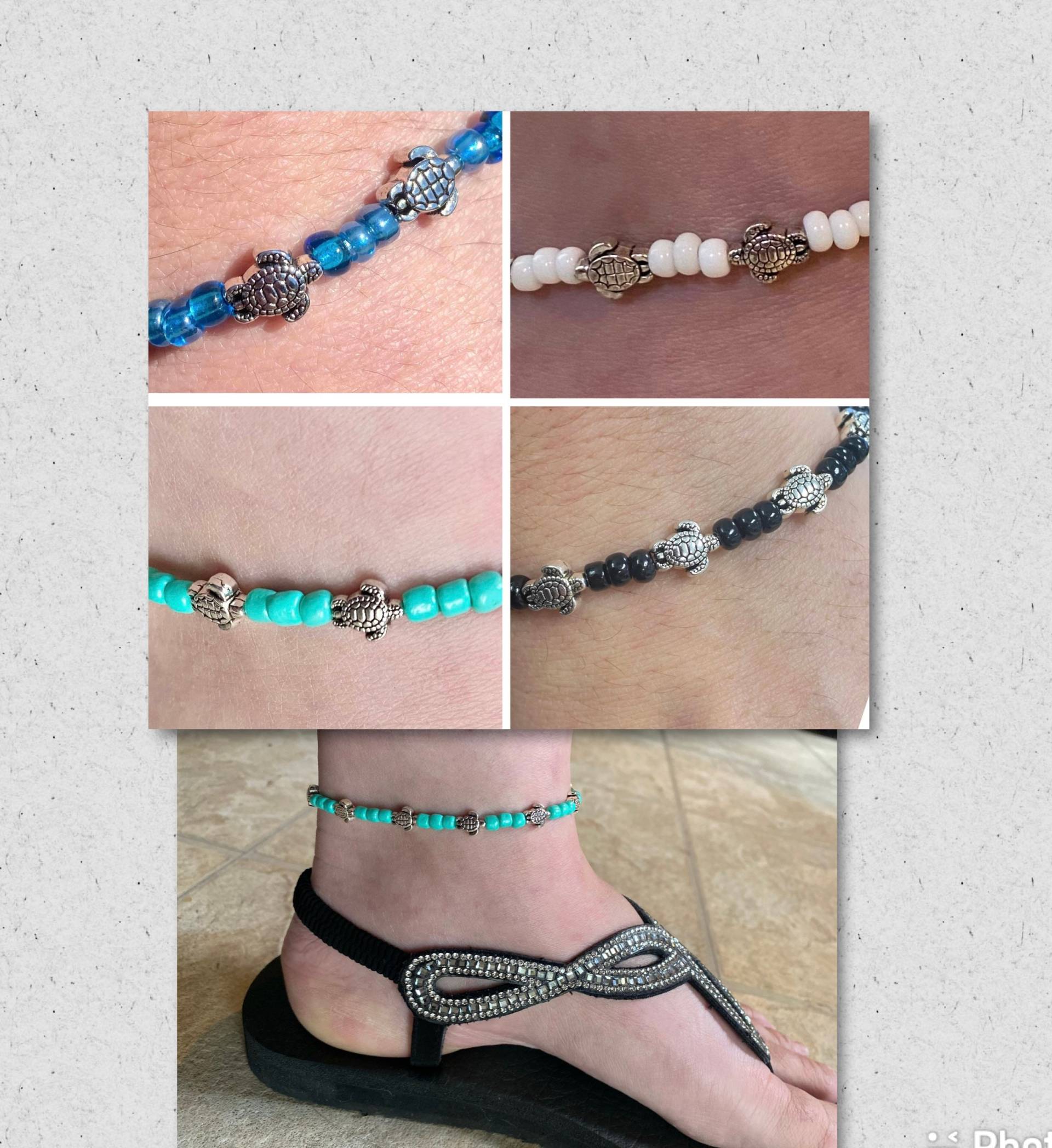 Meeresschildkröte Fußkettchen, Knöchel Armband, Strandmode Schmuck, Ozean Liebhaber, Urlaub, Dehnbare Schildkröte Perlen Anklet von KristinsKraftStudio