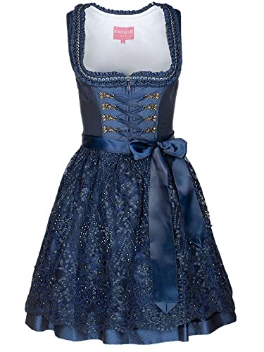 Krüger Dirndl Damen Beata 414565-050 | Ton-in-Ton | 50cm Länge dunkelblau | Jacquard Spitze Gr 44 von Krüger