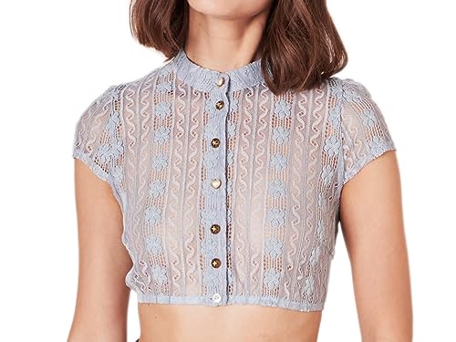 Krüger Dirndlbluse Lavina Spitze blau | Damen Dirndl-Bluse | Hochgeschlossen Knopfleiste 32 von Krüger