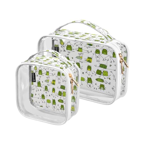 2er Pack Transparente Reise Kosmetiktasche Frosch Sommer Kosmetiktasche für Frauen Männer Mädchen Kosmetiktasche mit grünen Fröschen für wesentliche Gegenstände, mehrfarbig, Kulturbeutel 2er Pack Transparente Reise Kosmetiktasche Frosch Sommer Kosmetiktasche für Frauen Männer Mädchen Kosmetiktasche mit grünen Fröschen für wesentliche Gegenstände, mehrfarbig, Kulturbeutel von Ksajwzf