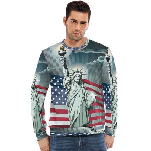 Herren-Sweatshirt mit Rundhalsausschnitt, Freiheitsstatue, amerikanische Flagge, Pullover für Herren und Jungen, USA-Flagge, multi, XL Herren-Sweatshirt mit Rundhalsausschnitt, Freiheitsstatue, amerikanische Flagge, Pullover für Herren und Jungen, USA-Flagge, multi, XL von Ksajwzf
