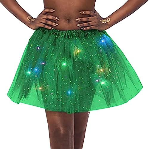 Damen Tüllrock Tütü Rock Minirock Mit LED Lichter Sterne Pailletten Tanzkleid Dehnbaren Tutu Rock Ballettrock Tüllrock für Party (Grün) von Ksnnrsng