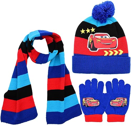 Ksopsdey Mcqueen Mütze Schal Handschuhe Mcqueen Wintermütze Set Winter Herbst Frühling Jungs Strickmütze Handschuhe Geschenkidee für Kinder, Einheitsgröße Geeignet Ab 3 Bis 7 Jahren Alt von Ksopsdey