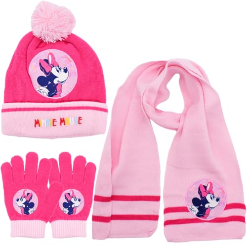 Minnie Mütze Schal Handschuhe Minnie Wintermütze Set Winter Herbst Frühling Schal Rosa Strickmütze Handschuhe Kombiset Tolle Geschenkidee für Mädchen Rot Rosa 3 Stücke von Ksopsdey