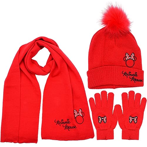 Minnie Mütze Schal Handschuhe Minnie Wintermütze Set Winter Herbst Frühling Schal Rosa Strickmütze Handschuhe Kombiset Tolle Geschenkidee für Mädchen warmer Winteranzug von Ksopsdey