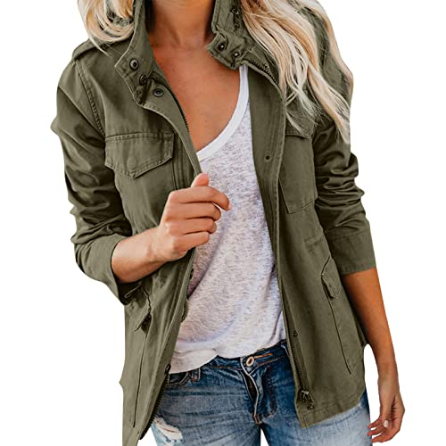 Kswlwccpp Damen Übergangsjacke Stehkragen Mehr Taschen Utility Jacket Leicht Sommerjacke Boyfriend Parka Dünn Elegant Tailliert Günstig Bomberjacke Slim Fit Übergang Frühlingsjacke Damenjacken von Kswlwccpp