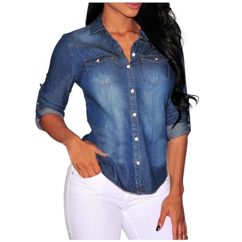 Kswlwccpp Jeanshemd Damen Lang: Denim Frühling Jeansbluse Jeans Bluse Tailliert Mit Brusttaschen Oversize Jeanshemd Damenblusen Langarm Hellblau Button Down Jeansjacke Hemdbluse Kswlwccpp Jeanshemd Damen Lang: Denim Frühling Jeansbluse Jeans Bluse Tailliert Mit Brusttaschen Oversize Jeanshemd Damenblusen Langarm Hellblau Button Down Jeansjacke Hemdbluse von Kswlwccpp