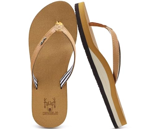 KuaiLu Flip Flops Damen Weich Stoff Zehentrenner Frauen Bade Sandalen Bequeme Füße Badelatschen Yoga Matte Fussbett Sommer Strand Zehensandalen rutschfest Gummi Indoor Outdoor Khaki 38 von KuaiLu