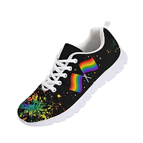 Kuiaobaty Atmungsaktive Netz-Wanderschuhe für Teenager-Mädchen, Tierstruktur, Camouflage, Sonnenblumen-Druck, Tennis-Turnschuhe, Sportschuhe, Regenbogenflagge, 35.5 EU von Kuiaobaty