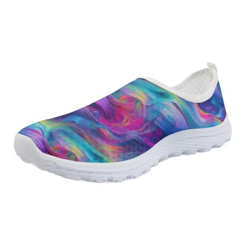 Kuiaobaty Damen Herren Mesh Sneaker Atmungsaktive Schlupfschuhe Totenköpfe Eulen Tiger Print Athletic Walking Sneaker mit Memory-Schaum, Neon Color Splash, 39 EU von Kuiaobaty