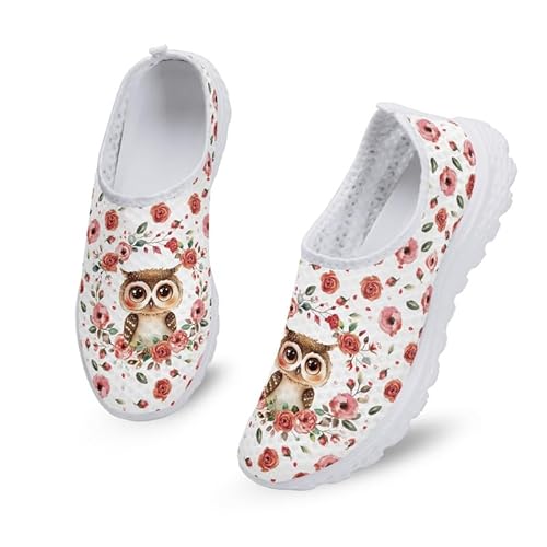 Kuiaobaty Damen Herren Slip-On-Sneaker mit Tierdruck, leicht, Damen-Totenköpfe, modische Sneaker, Fraktal-Kunst-Laufschuhe, Eule Floral, 39.5 EU von Kuiaobaty