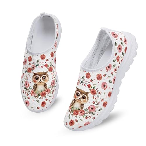 Kuiaobaty Damen Herren Slip-On-Sneaker mit Tierdruck, leicht, Damen-Totenköpfe, modische Sneaker, Fraktal-Kunst-Laufschuhe, Eule Floral, 40.5 EU von Kuiaobaty