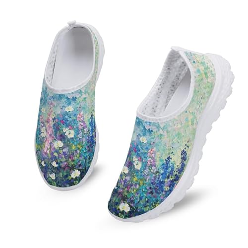 Kuiaobaty Damen Herren Slip-On-Sneaker mit Tierdruck, leicht, Damen-Totenköpfe, modische Sneaker, Fraktal-Kunst-Laufschuhe, Ölgemälde mit Blumen, 40.5 EU von Kuiaobaty