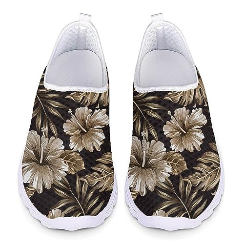 Kuiaobaty Damen Herren Slip on Turnschuhe Tierdruck Leichte Damen Schädel Mode Sneaker Fractal Art Laufschuhe, Tropische Blumen Blätter, 37 EU von Kuiaobaty