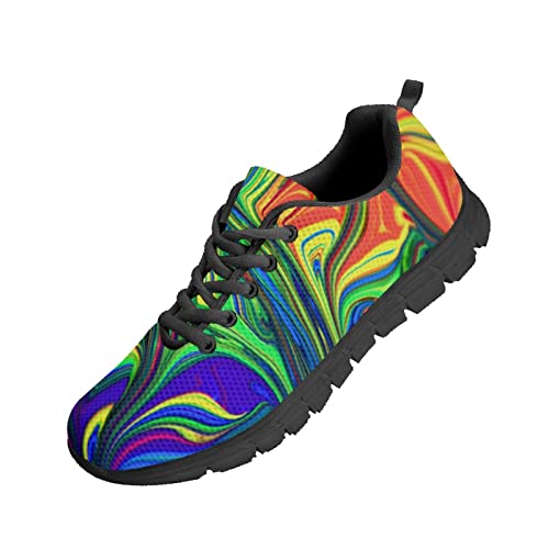 Kuiaobaty Damen Herren Sneaker Leichte Sportschuhe, Hundepfoten, Tribal Streifen, Totenkopf, bequeme Arbeitssneaker, niedriger Schnitt, Color Fluid Art, 42.5 EU von Kuiaobaty