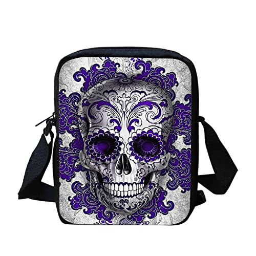 Kuiaobaty Frauen Crossbody Bag Casual Mini Messenger Bag Handytasche für Damen Mädchen Schultertasche Mini Tasche, Gothic-Totenkopf mit floralem von Kuiaobaty