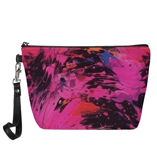 Kuiaobaty Frauen Make-up Tasche Retro Malerei Floral Reise Kosmetiktasche Beutel, Aquarell Tiere Mädchen Kulturbeutel Leder Geldbörse, Splash Paint Magenta, Taschen-Organizer von Kuiaobaty