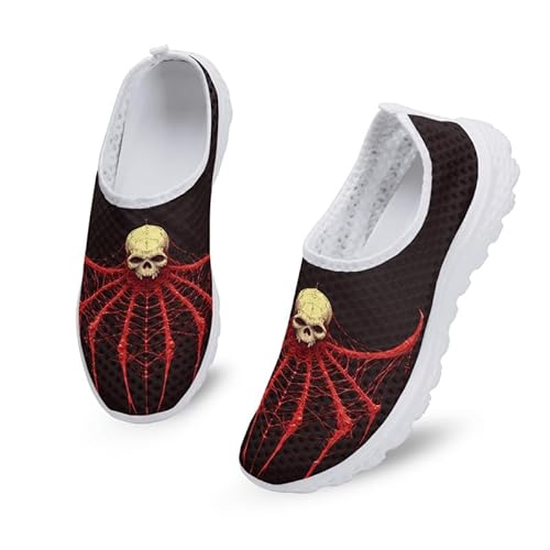 Kuiaobaty Gothic Art Wanderschuhe für Damen und Herren, Slip-On-Lauf-Sneaker, modische Loafer, lässige Turnschuhe für die Arbeit, Totenkopf-Spinnennetz, 40.5 EU von Kuiaobaty