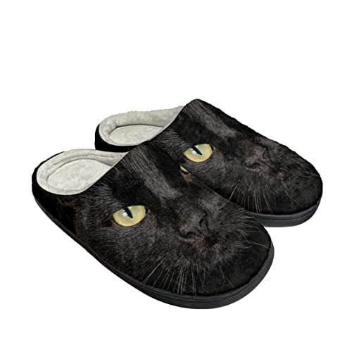 Kuiaobaty Hausschuhe mit Totenkopf-Blumenmuster für Damen und Herren, Fußball, Schmetterling, Katzen-Druck, lässiges Schlafzimmer, Rutschen, Hausschuhe, schwarze katze, 42/42.5 EU von Kuiaobaty